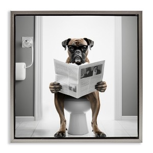 Stupell Industries Boxer Dog & Newspaper Floating Frame Canvas Art, Gray, 18" x 18" - 1 of 4