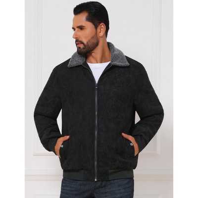 INSPIRE CHIC Men's Winter Cargo Lapel Zipper Up Fleece Lined Warm Corduroy Jacket Small Black — фото 4