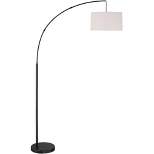 360 Lighting Modern Arc Floor Lamp with USB Charging Port 72" Tall Black White Linen Drum Shade for Living Room Reading House Home