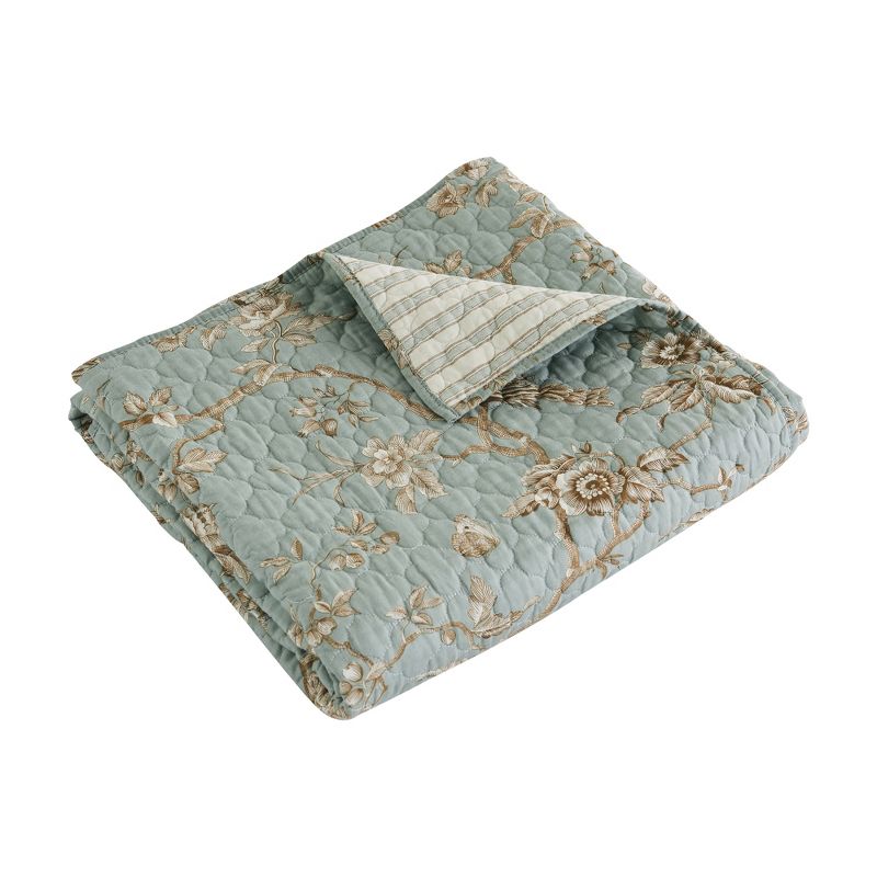 Lyon Teal Toile Quilted Throw - Levtex Home, 4 of 5