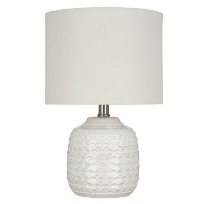 15.25" Textured Ceramic Accent Table Lamp with Linen Shade (Includes LED Light Bulb) White - Cresswell Lighting