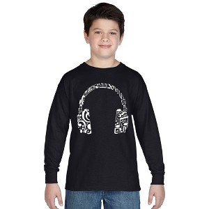 LA Pop Art Boy's Word Art Long Sleeve - Music Note Headphones - 1 of 4