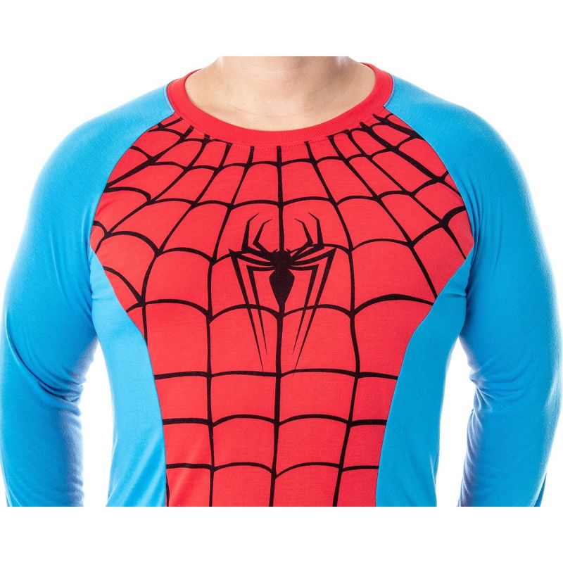 Marvel Men's Classic Spider-Man Costume Raglan Top And Pants Pajama Set Classic Spidey, 3 of 5