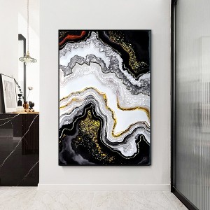 KTMBDW Framed Abstract Agate Wall Art, Stunning Black, White & Gold Marbled Resin - Style Design. Modern Elegance for Living room, Bedroom - 1 of 4