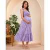 Womens Maternity Smocked Summer Casual Boho Dress Spaghetti Strap Square Neck Sleeveless Maxi Dress Baby Shower Photoshoot - 4 of 4