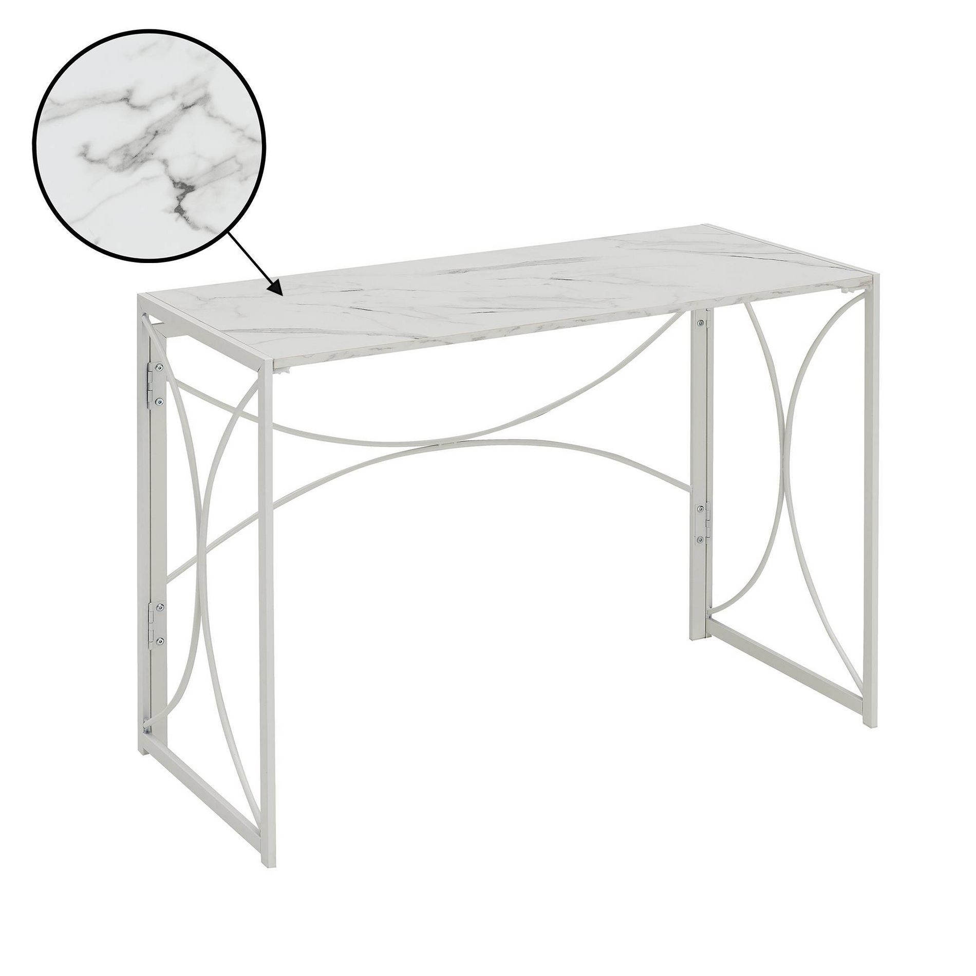 Breighton Home Nova Folding Desk in White Faux Marble/White