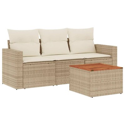 vidaXL Patio Sofa Set with Cushions Outdoor Furniture 4 Piece Poly Rattan - Beige and Cream