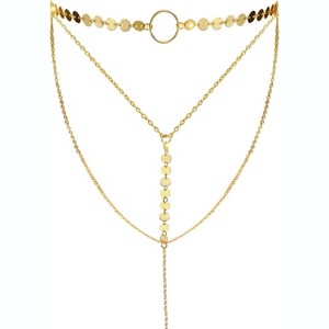 Summit Adventure Stylish Layered Sequins Choker Necklace with Thin Long Chian Pendant for Women Lady - 1 of 4