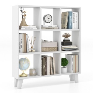 Tangkula 9-Cube Open Bookcase 3-Tier Floor Standing Bookshelf with 4 Slanted Legs 6 Removable Shelves Brown/White - 1 of 4