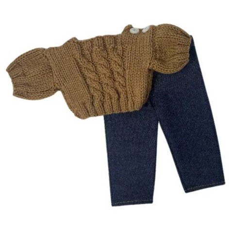 Doll Clothes Superstore Hand Knit Brown Sweater and Denim Jeans Outfit for 18 Inch Dolls | Fits American Girl, Our Generation & My Life