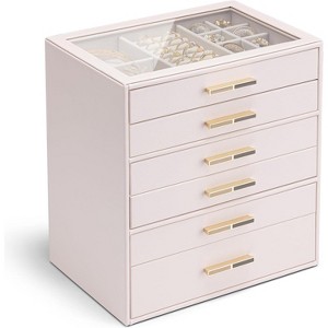 Jewelry Box with Glass Lid & 3 Drawers, Cloud White Organizer for Necklaces, Rings & Earrings, Mother's Day Gift - 1 of 4