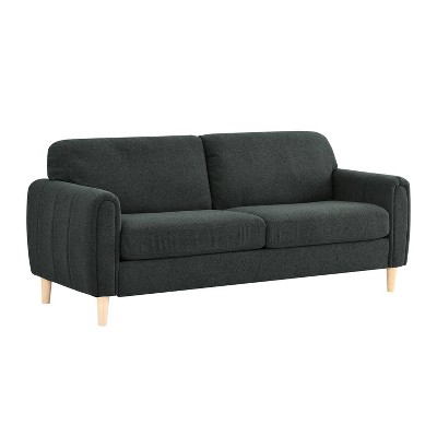 Charcoal Gray Tufted Faux Leather Lawson Sofa with Wood Legs