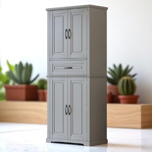 72-Inch Tall Bathroom Storage Cabinet with 4 Doors, 1 Drawer, Adjustable Shelf & Storage Rack, Anti-Tip Design, White - 1 of 4