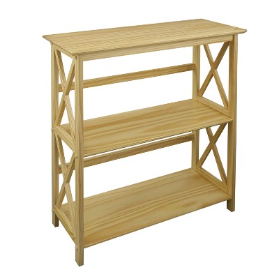 Casual Home 324-30 Soild Pine Wood Montego X Design Style Open Standing 3 Tier Shelf Bookcase Decorative Shelving Unit, Natural