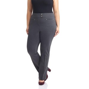 Rekucci Plus Size Comfort Knit Straight Leg Pants for Curvy Women with Tummy Control - 1 of 4