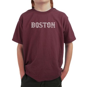 LA Pop Art Boy's Word Art T-shirt - BOSTON NEIGHBORHOODS Maroon X Large - 1 of 4