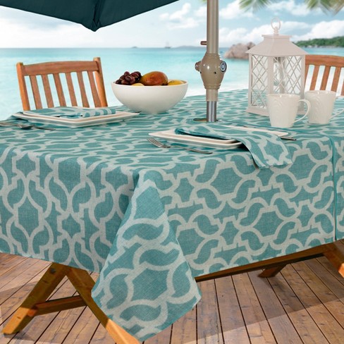 Sydney Stain Resistant Indoor Outdoor, Oval Patio Tablecloth With Umbrella Hole