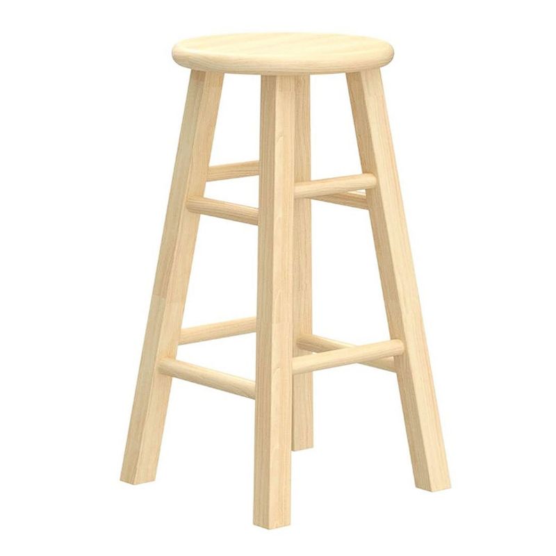 PJ Wood Classic Round-Seat 24" Tall Kitchen Counter Stools for Homes, Dining Spaces, and Bars with Backless Seats, 4 Square Legs, Natural (Set of 4), 5 of 7