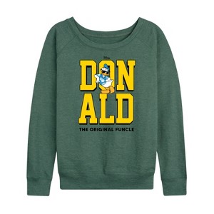Women's - Disney - Vintage Donald Duck Art Lightweight French Terry Wide Neck Long Sleeve Shirt - 1 of 4