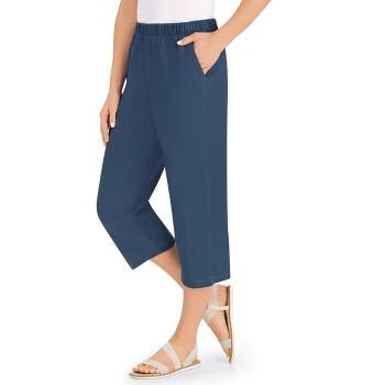 Collections Etc Pull-On Pocketed Elasticized Waist Denim Capris