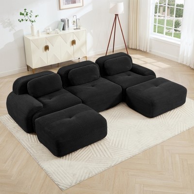 Aukfa Modular Corduroy Sectional Sofa with Ergonomic Support - Pet Friendly, Easy Assembly, Non-Slip Base Design