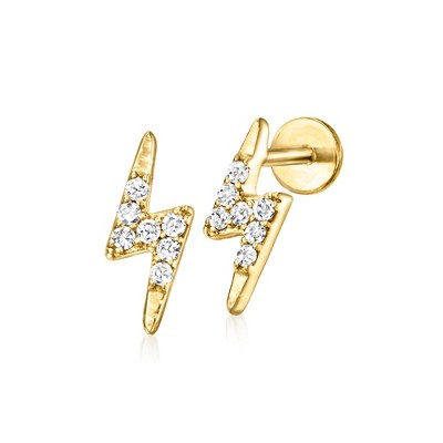RS Pure by Ross-Simons 0.10 ct. t.w. Diamond Lightning Bolt Flat-Back Stud Earrings in 14kt Yellow Gold