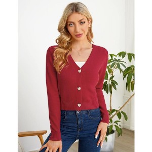 Women's Cropped Sweater Cardigan Long Sleeve V-Neck Sweater Rib Open Front Shrugs - 1 of 4