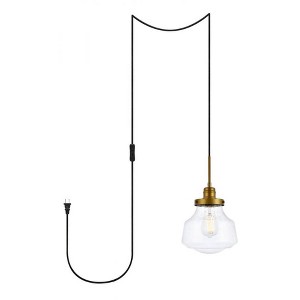 Elegant Lighting Lyle 1 light Brass and Clear seeded glass plug in pendant - 1 of 4