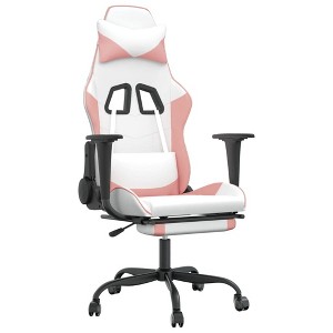 vidaXL Massage Gaming Chair with Adjustable Seat and Backrest, Features Built-in Massage Function - Filled with Foam, Covered in White & Pink - 1 of 4