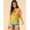 Allegra K Women's Hawaiian Floral Leaves Printed Short Sleeve Button Down Vintage Shirt - 3 of 4