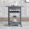Wooakway 33.5"H Indoor Kitchen Island Trolley Serving Cart with Stainless Steel Marble Top Underneath Drawer Basket Wine Rack Lockable Casters - 3 of 4
