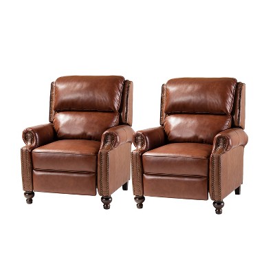 Set of 2 Elisabete Modern Wingback Genuine Leather Recliner with Vintage Nail Head Trim for Living Room and Bedroom  | ARTFUL LIVING DESIGN