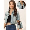 INSPIRE CHIC Women's Casual Short Sleeves Crop Denim Jacket - 2 of 4