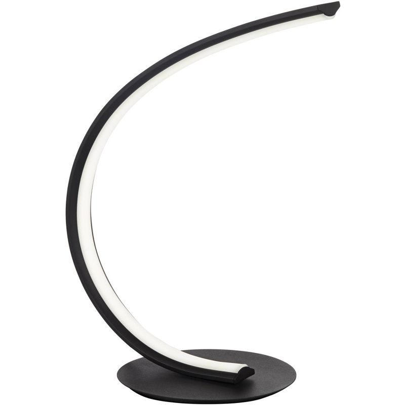 Possini Euro Avante Curved Arc 15 1/4" High Small Modern Accent Table Lamp LED Black Metal Single White Shade Living Room Bedroom Bedside Nightstand
