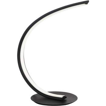 360 Lighting Curved Arc 15 1/4" High Small Modern Accent Table Lamp LED Black Metal Single White Shade Living Room Bedroom Bedside Nightstand House
