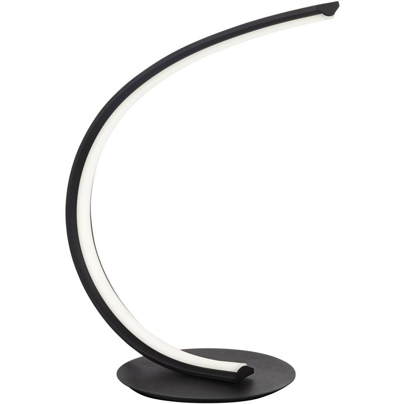 360 Lighting Curved Arc 15 1/4" High Small Modern Accent Table Lamp LED Black Metal Single White Shade Living Room Bedroom Bedside Nightstand House, 1 of 10