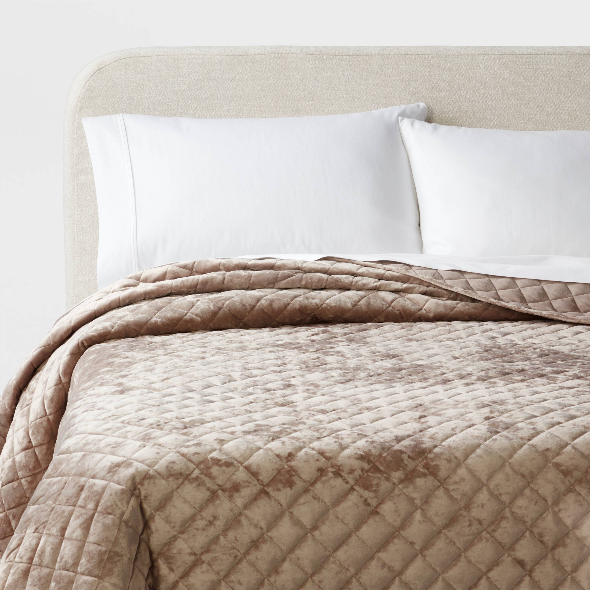 King Luxe Diamond Stitch Velvet Quilt Light Brown - Threshold™