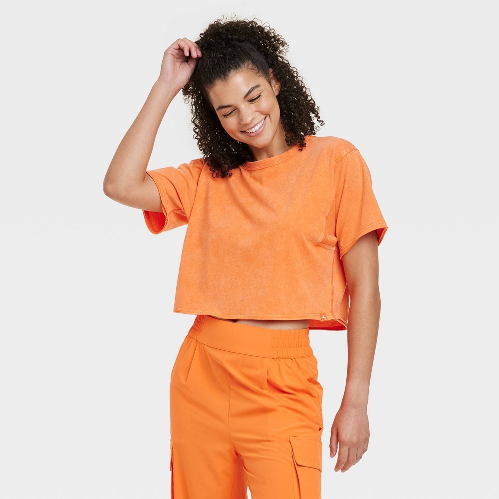 Size XL Women's Cropped Boxy T-Shirt - JoyLab™ Orange 