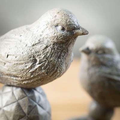 Gray Stone-Look Bird Finial Set of 2 Decorative Accents