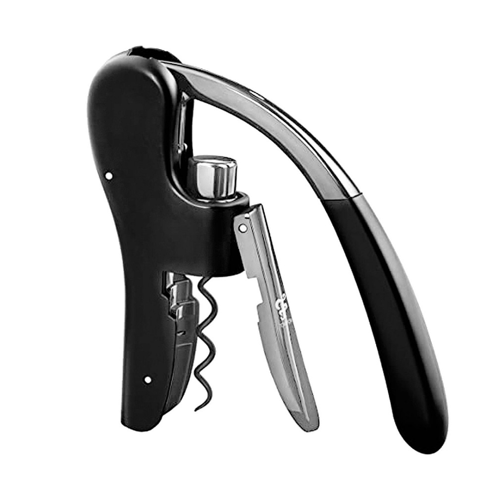 Oggi Lever Action Cork Screw: Stainless Steel & Plastic, Hand Wash, Silver, 18.5" Length, 7" Width, Bottle Opener