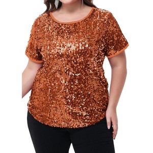 Anna-Kaci Women's Plus Size Short Sleeve Sequin Top Round Neck - 1 of 4