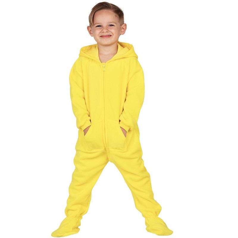 Footed Pajamas - Lemon Yellow Toddler Hoodie Fleece Onesie, 3 of 5