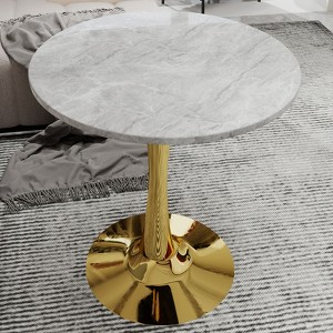 Racxily Round Side Table with Tapered Pedestal - Faux Marble Top & Nordic Minimalist Style, Ideal for Living Room - 1 of 4