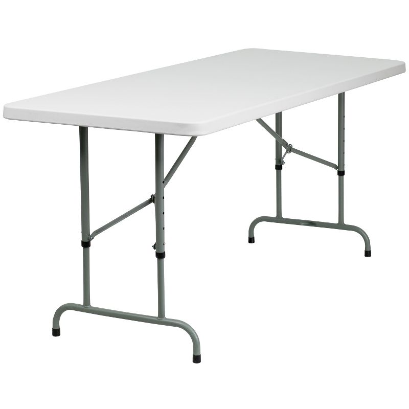 Emma and Oliver 6-Foot Height Adjustable Granite White Plastic Folding Event Table, 1 of 10