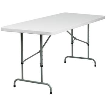 Emma and Oliver 6-Foot Height Adjustable Granite White Plastic Folding Event Table