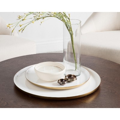 White and Gold Round Wood Decorative Tray Set