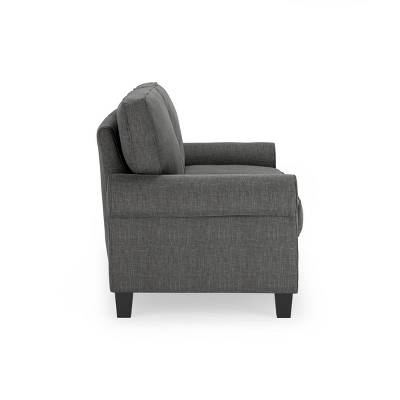 Gray Leather Rolled Arm Loveseat with Pillow Back