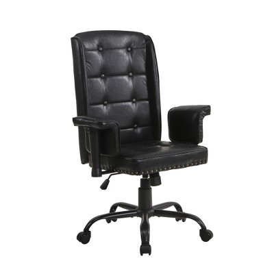 VECELO Ergonomic Leather Office Chair, Adjustable Swivel Desk Chair with Armrests & Lumbar Support, Black/Brown