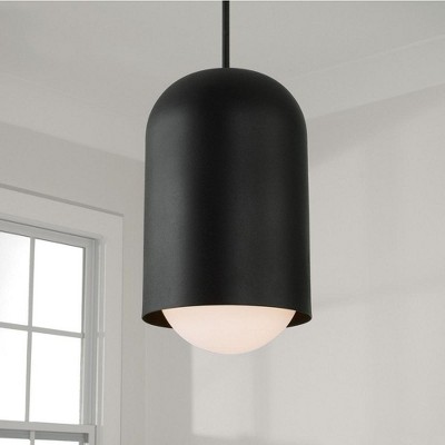 Dolby Black Iron Pendant with Soft White Glass Globe