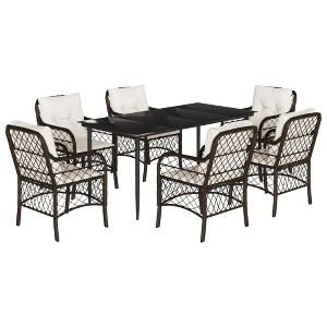 vidaXL 7-Piece Patio Dining Set - Brown Poly Rattan Chairs/Glass Table: Outdoor Garden/Deck Furniture - 1 of 4